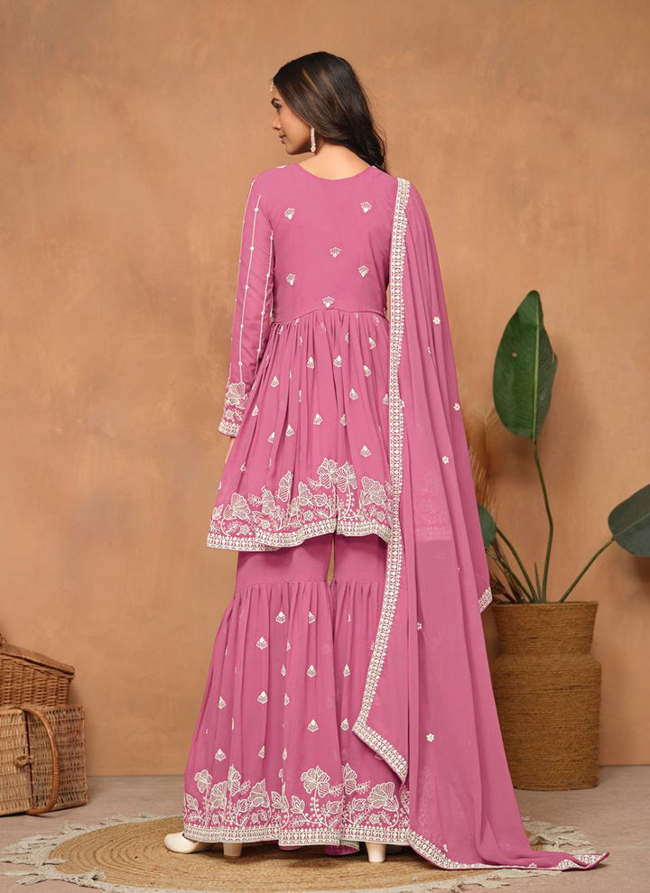 Lassya Fahion  Neon Pink Stylish Sharara Suit in Faux Georgette