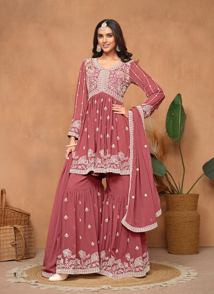 Lassya Fahion  Rough Pink Stylish Sharara Suit in Faux Georgette