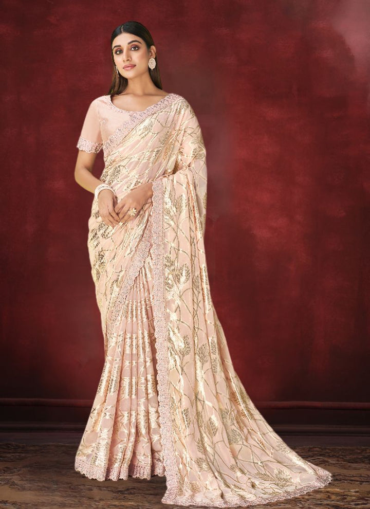 Lassya Fahion Blush Pink Party Wear Saree with Foil and Stone Work