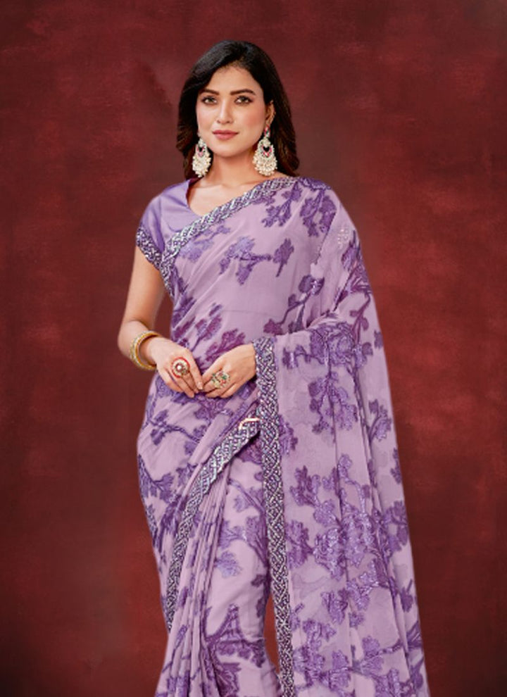 Lassya Fahion Lavender Party Wear Saree with Zari Weaving and Sequence