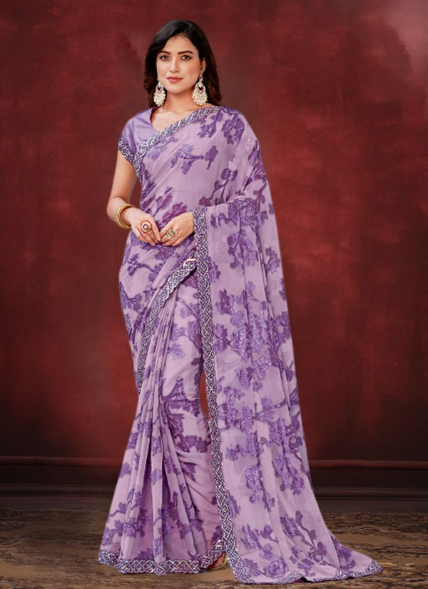 Lassya Fahion Lavender Party Wear Saree with Zari Weaving and Sequence