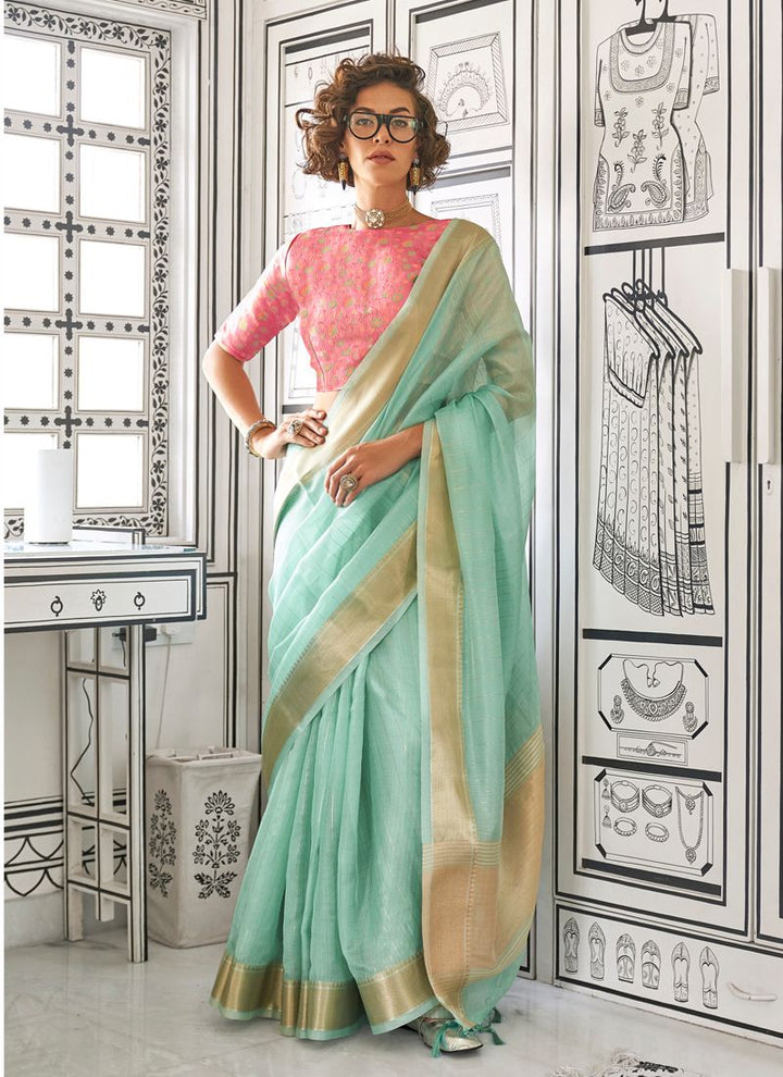 Lassya Fashion Sea Green Exquisite Party Wear Saree with Jacquard Blouse