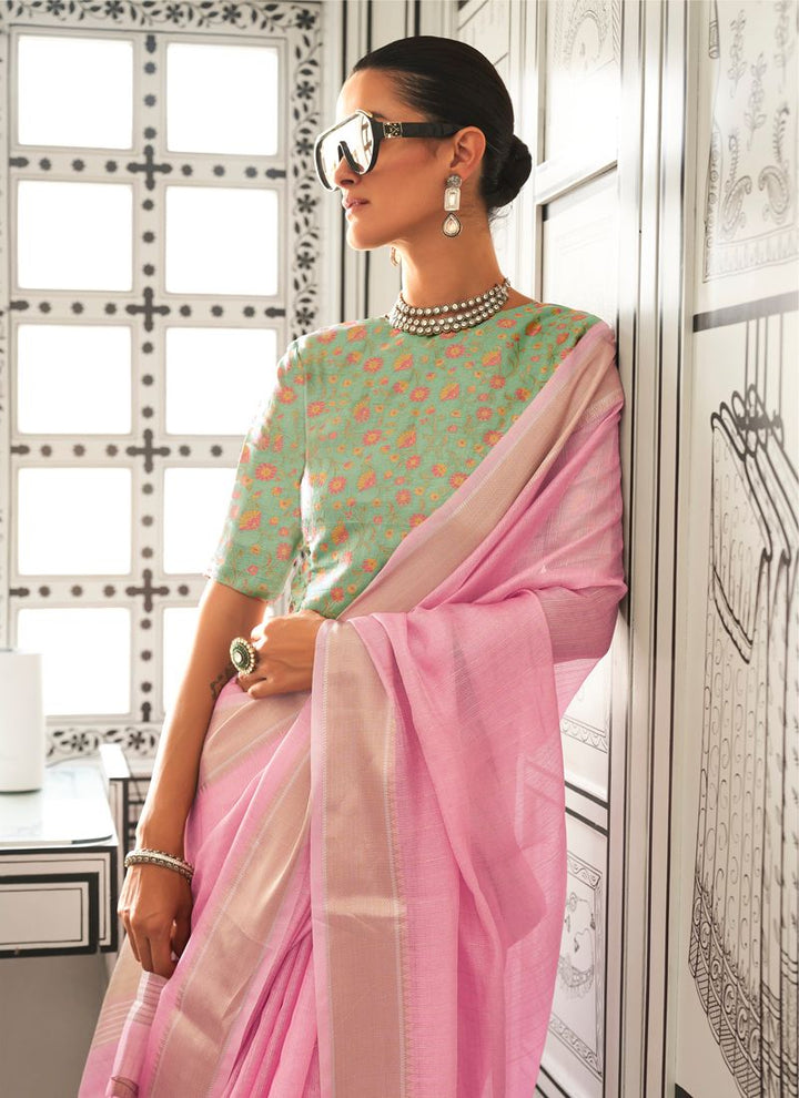 Lassya Fashion Blush Pink Exquisite Party Wear Saree with Jacquard Blouse