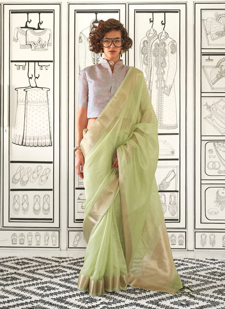 Lassya Fashion Pista Green Exquisite Party Wear Saree with Jacquard Blouse