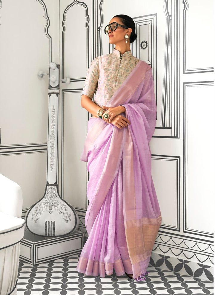 Lassya Fashion Lavender Exquisite Party Wear Saree with Jacquard Blouse