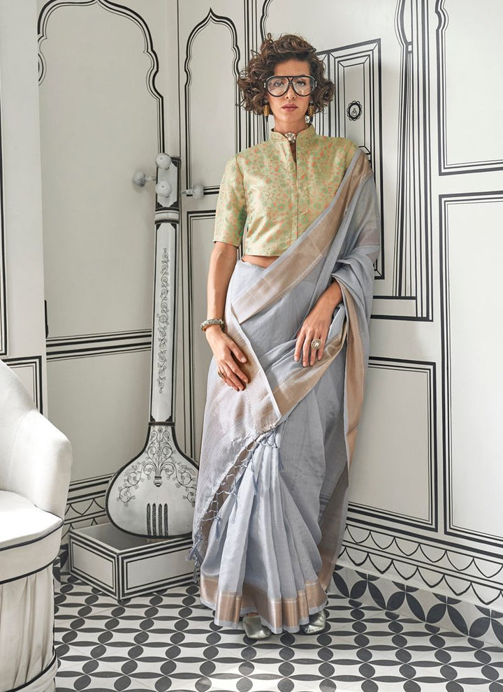 Lassya Fashion Grey Exquisite Party Wear Saree with Jacquard Blouse