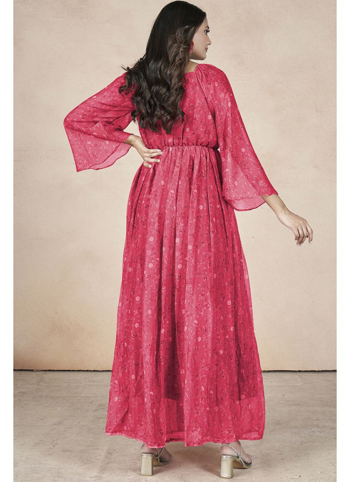 Lassya Fashion Magenta Pink Festive Wear Gown with Ruffle Flair