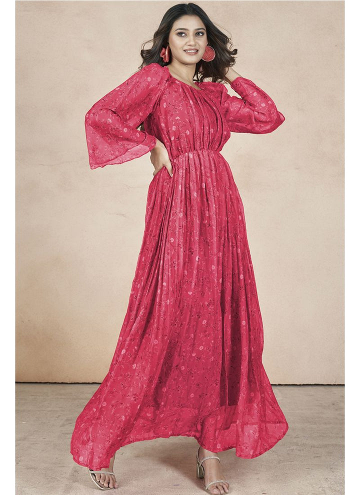 Lassya Fashion Magenta Pink Festive Wear Gown with Ruffle Flair