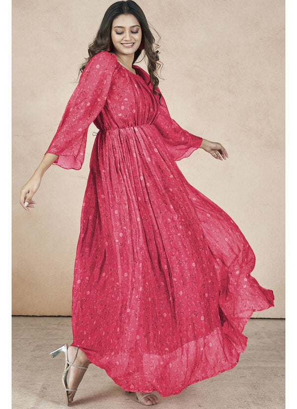 Lassya Fashion Magenta Pink Festive Wear Gown with Ruffle Flair