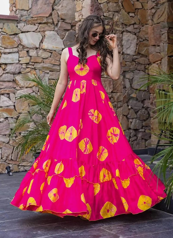 Lassya Fashion  Hit Pink Casual Wear Gown with Digital Prints