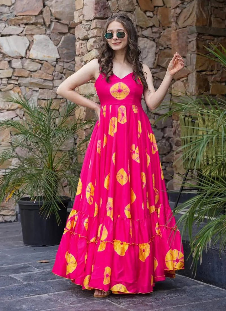 Lassya Fashion  Hit Pink Casual Wear Gown with Digital Prints