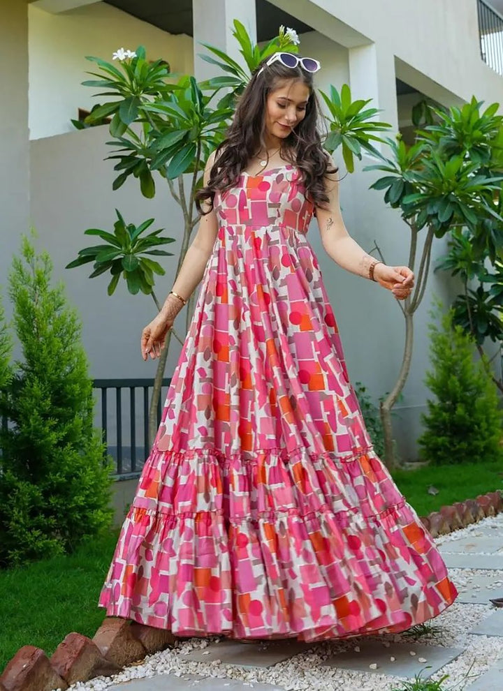 Lassya Fashion  Mauve Pink Casual Rayon Gown with Digital Prints