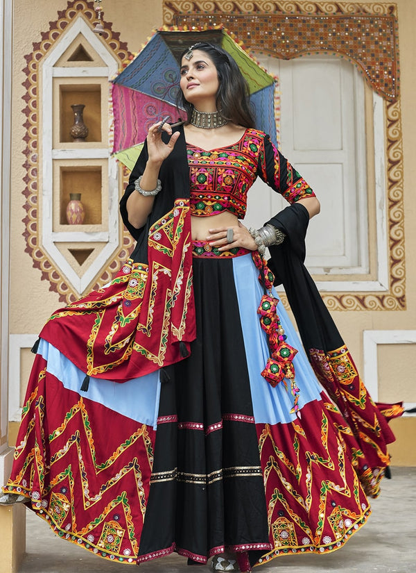 Lassya Fashion  Sky Navratri Chaniya Choli with Embroidery and Mirror Work