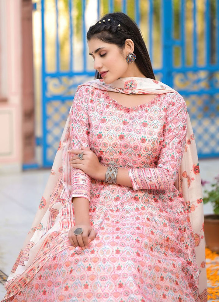 Lassya Fashion  Blush Pink Wedding Wear Dola Silk Gown with Handwork