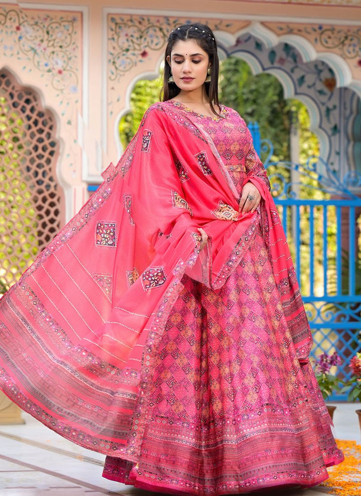 Lassya Fashion  Dark Pink Wedding Wear Dola Silk Gown with Handwork