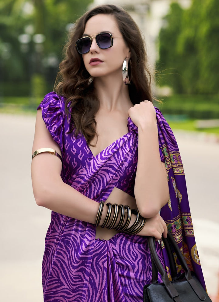 Lassya Fashion  Purple Violet Party Wear Japan Satin Saree with Satin Blouse