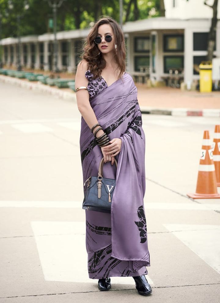 Lassya Fashion  Lavender Party Wear Japan Satin Saree with Satin Blouse