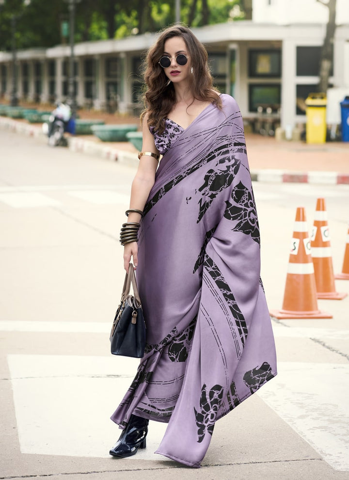 Lassya Fashion  Lavender Party Wear Japan Satin Saree with Satin Blouse