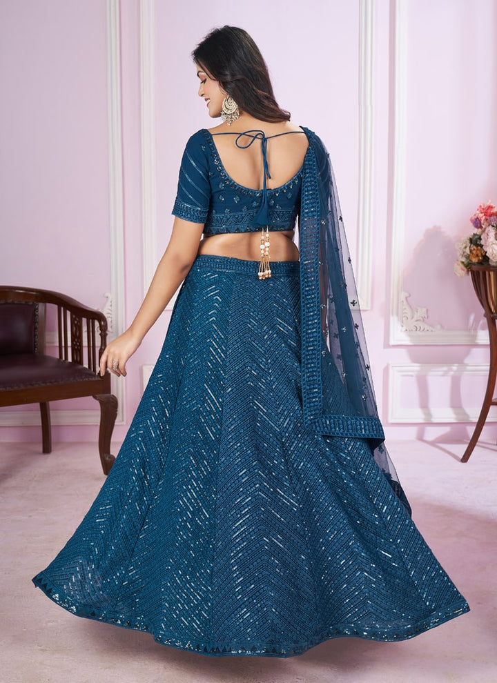 Lassya Fashion Navy Blue Engagement Lehenga with Sequins and Thread Embroidery