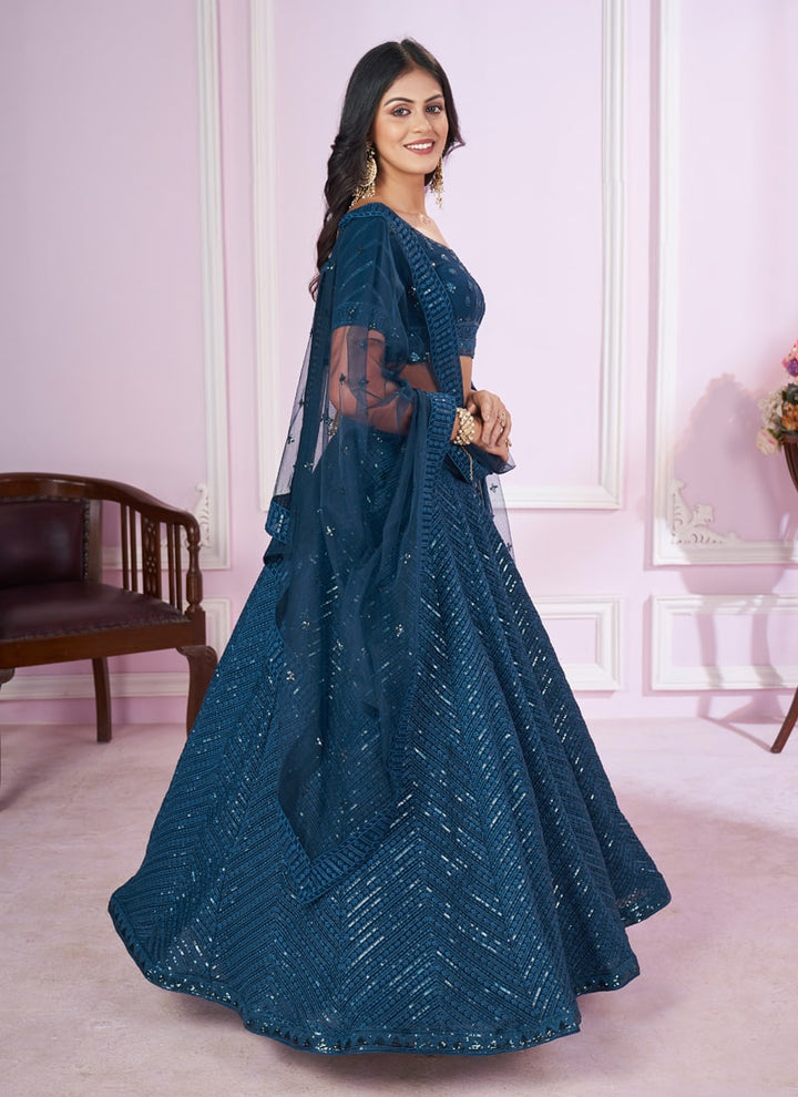 Lassya Fashion Navy Blue Engagement Lehenga with Sequins and Thread Embroidery