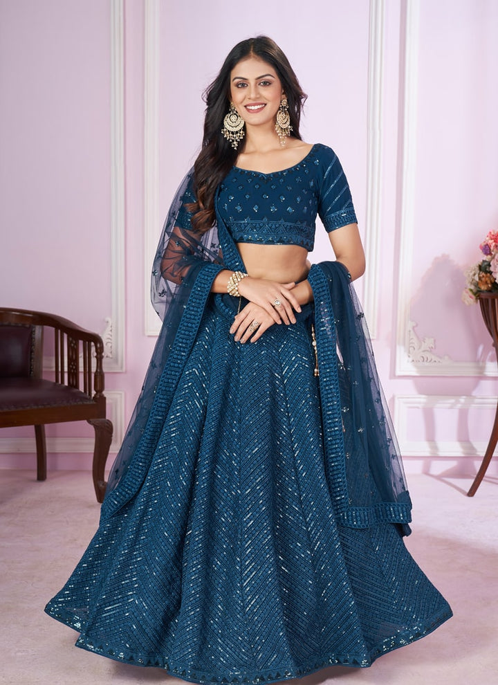 Lassya Fashion Navy Blue Engagement Lehenga with Sequins and Thread Embroidery