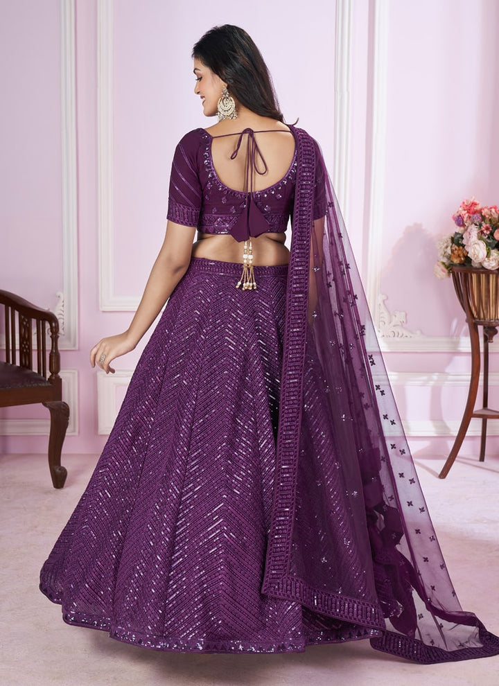 Lassya Fashion Purple Engagement Lehenga with Sequins and Thread Embroidery