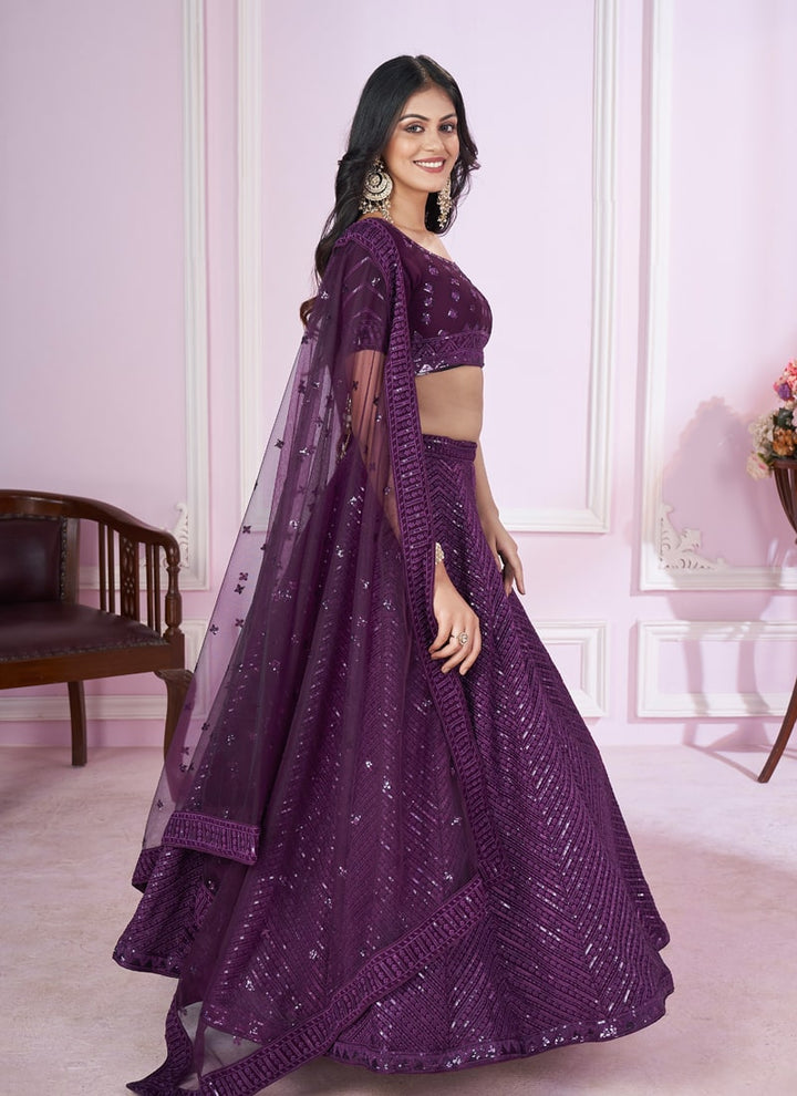 Lassya Fashion Purple Engagement Lehenga with Sequins and Thread Embroidery