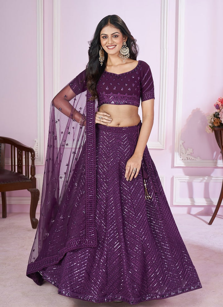 Lassya Fashion Navy Blue Engagement Lehenga with Sequins and Thread Embroidery