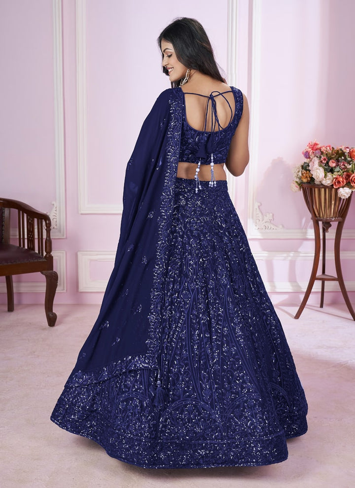 Lassya Fashion Navy Blue Engagement Lehenga with Sequins and Thread Embroidery