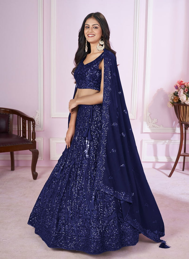 Lassya Fashion Navy Blue Engagement Lehenga with Sequins and Thread Embroidery