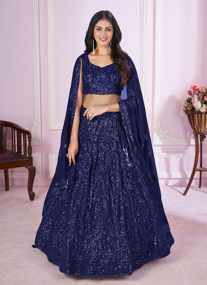 Lassya Fashion Navy Blue Engagement Lehenga with Sequins and Thread Embroidery