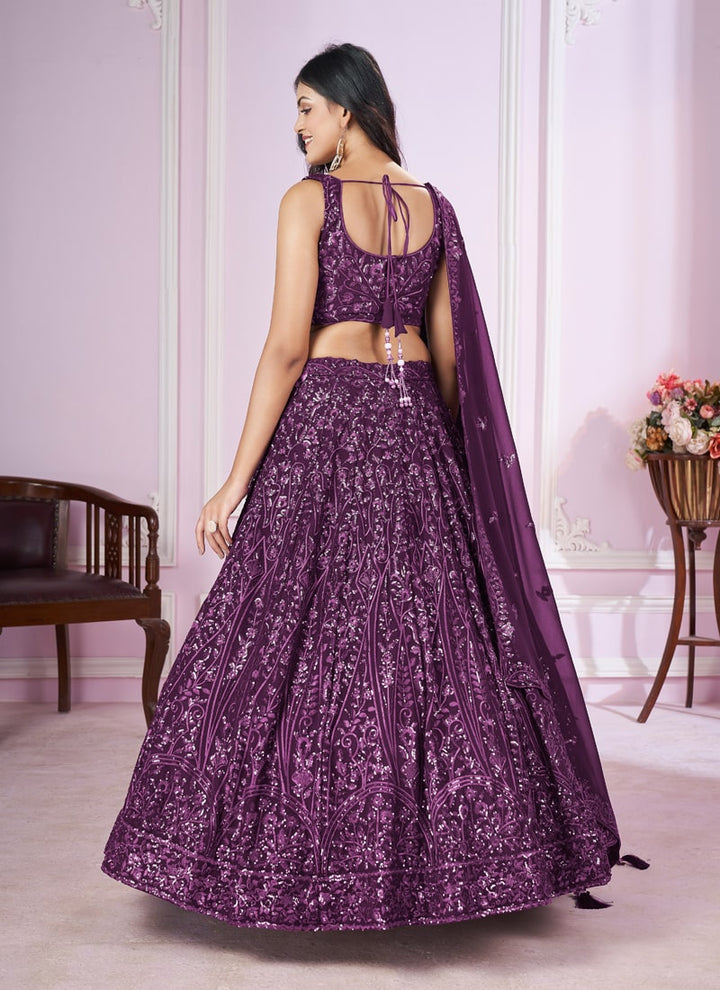 Lassya Fashion Purple Engagement Lehenga with Sequins and Thread Embroidery