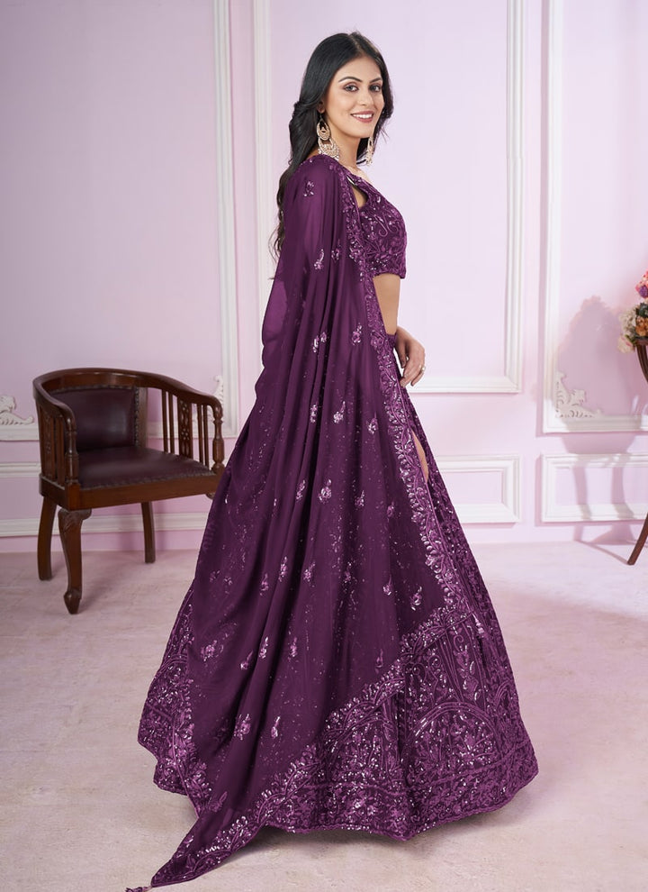 Lassya Fashion Purple Engagement Lehenga with Sequins and Thread Embroidery