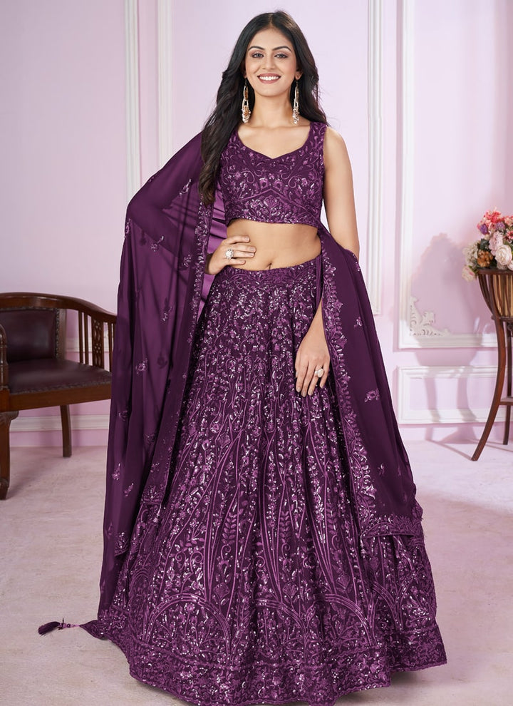 Lassya Fashion Navy Blue Engagement Lehenga with Sequins and Thread Embroidery