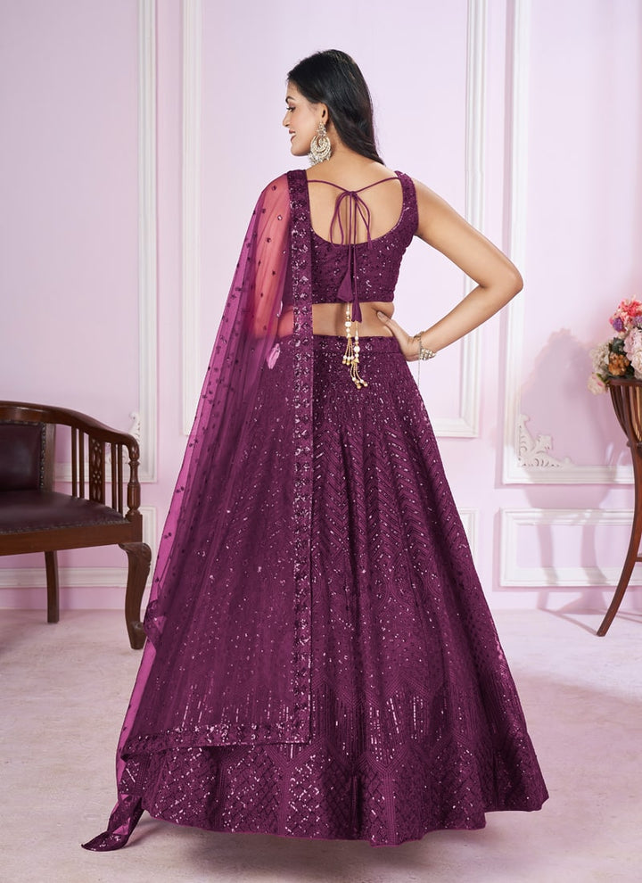 Lassya Fashion  Purple Sequins and Thread Embroidered Engagement Lehenga