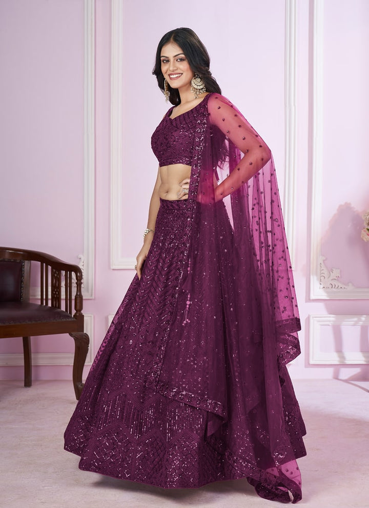 Lassya Fashion  Purple Sequins and Thread Embroidered Engagement Lehenga