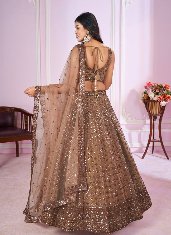 Lassya Fashion  Beige Brown Sequins and Thread Embroidered Engagement Lehenga