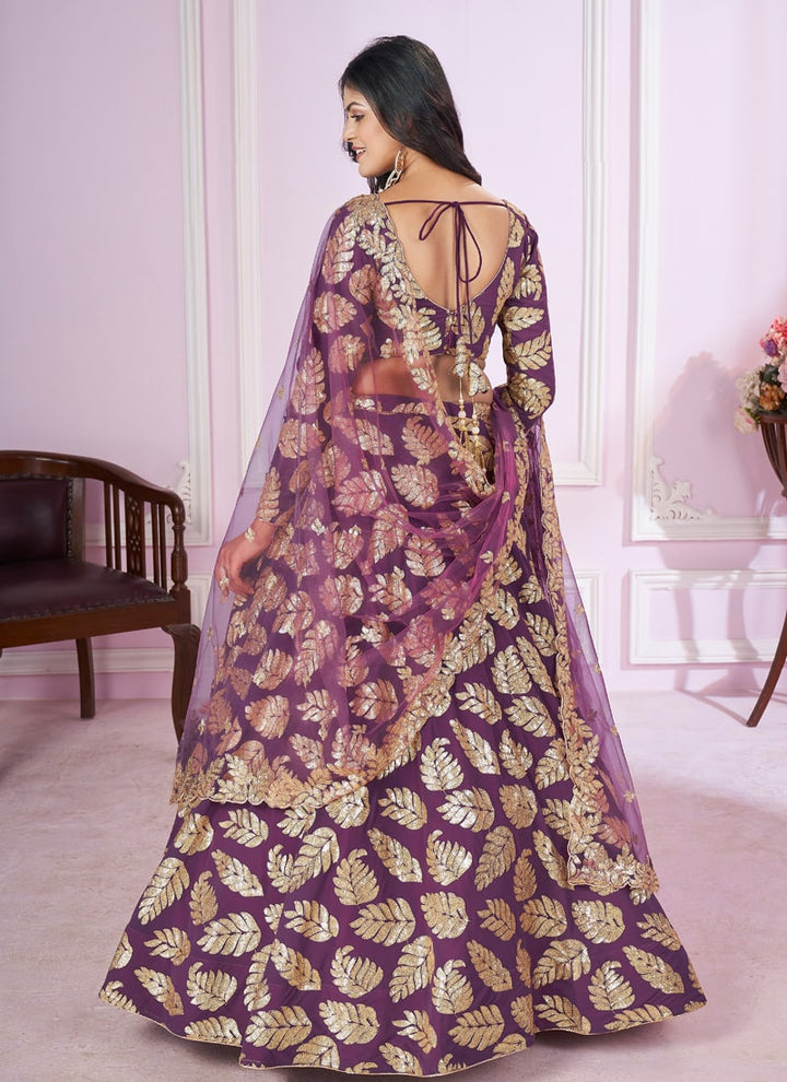 Lassya Fashion  Purple Sequins and Thread Embroidered Engagement Lehenga