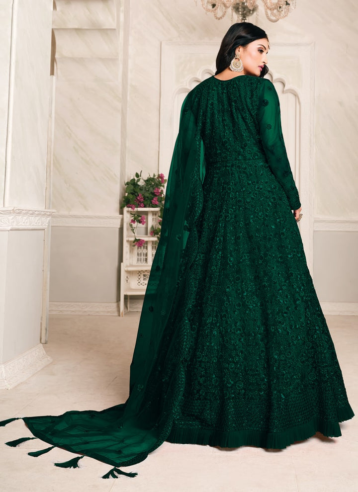 Lassya Fashion Green Elegant Anarkali Dress with Net Top and Dupatta