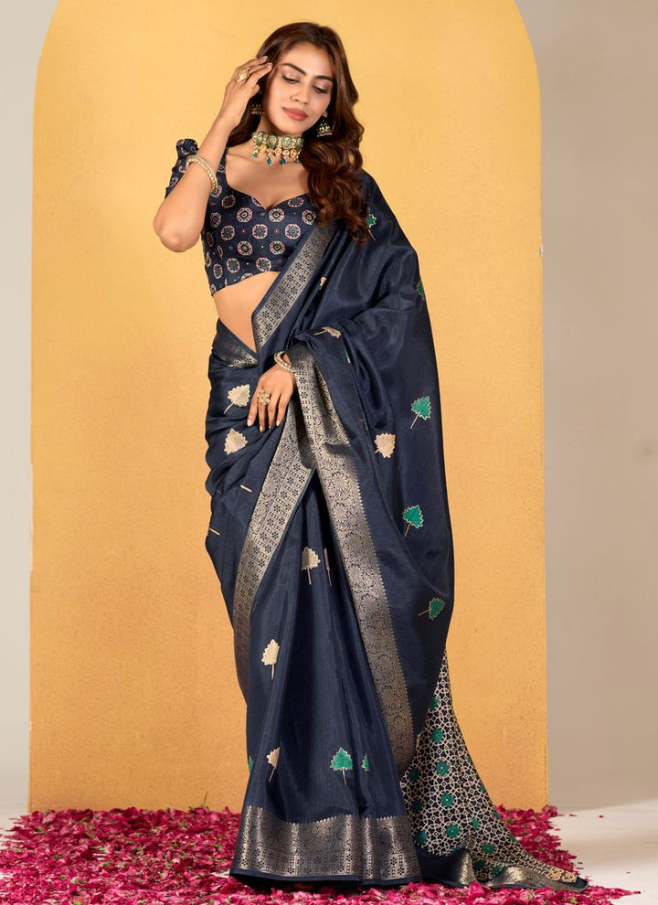 Lassya Fashion Midnight Black Soft Dola Silk Foil Print Saree