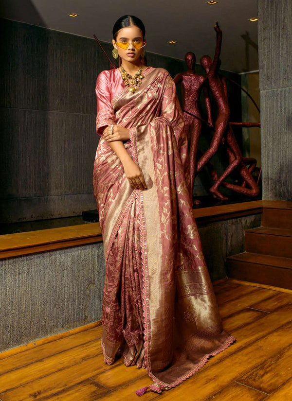 Lassya Fashion Lemonade Pink Luxurious Silk Saree with Embroidery Border