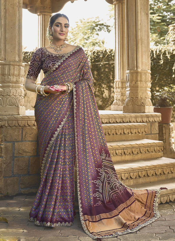 Lassya Fashion Wine Designer Festive Wear Saree with Handwork