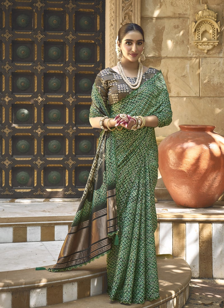 Lassya Fashion Forest Green Designer Festive Saree with Pure Handwork