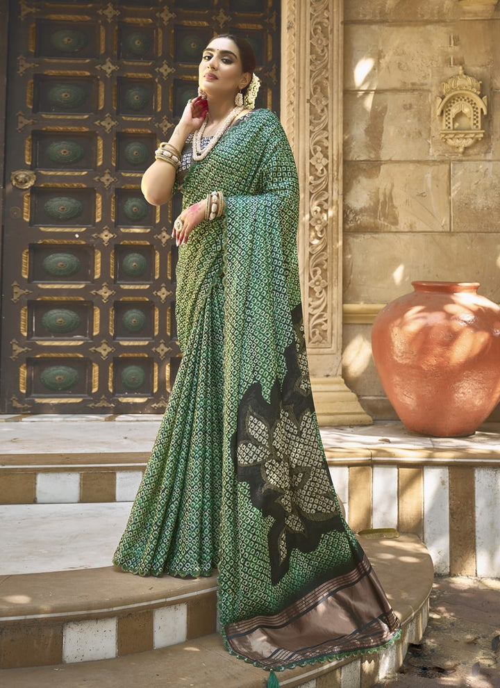 Lassya Fashion Forest Green Designer Festive Saree with Pure Handwork