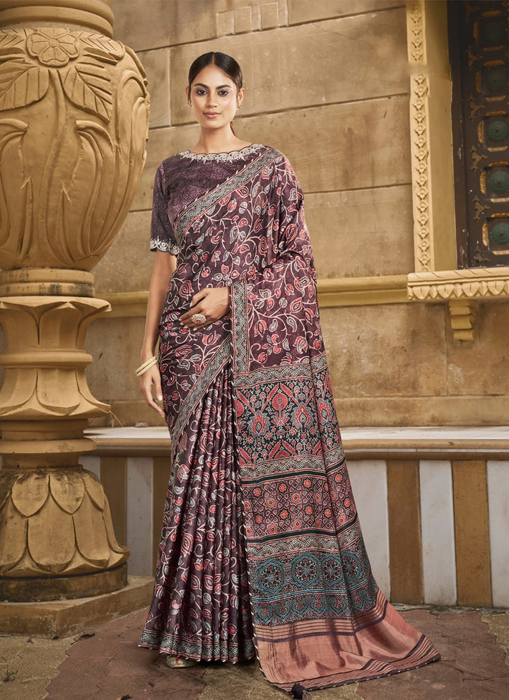 Lassya Fashion Brown Designer Festive Saree with Paisley Print