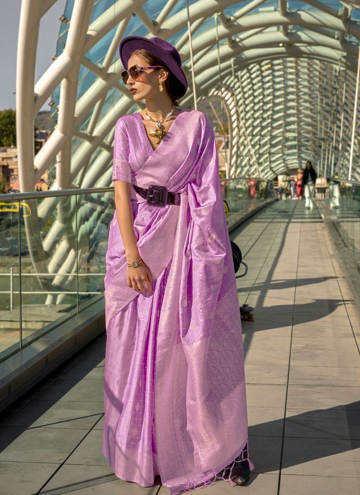 Lassya Fashion Dark Lavender Silk Saree with Handloom Check Weaving