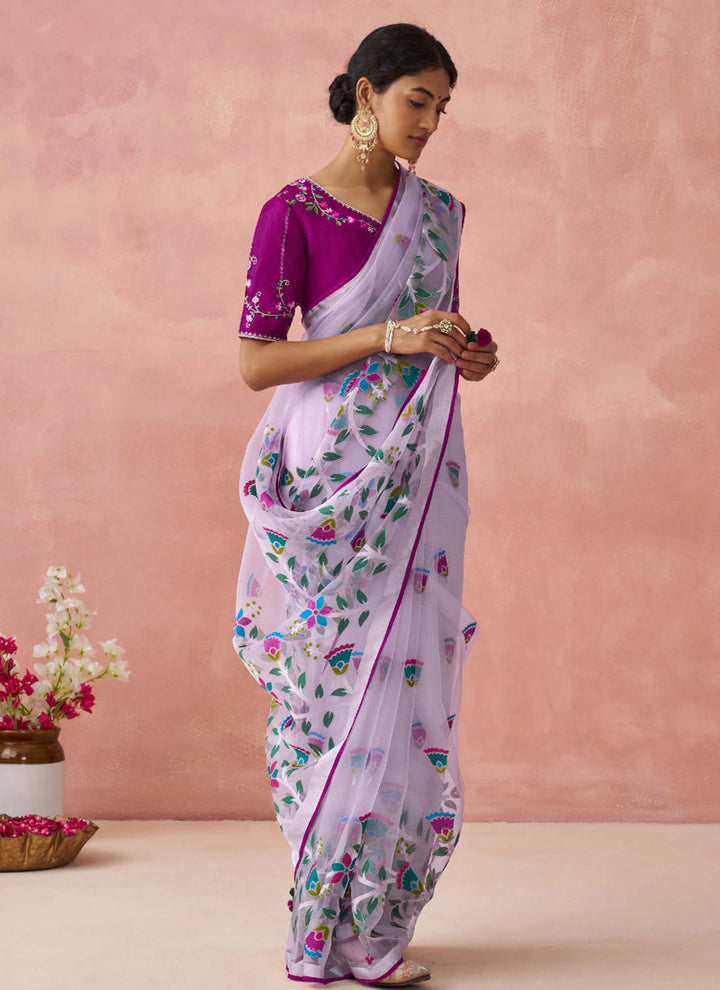 Lassya Fashion Periwinkle Lavender Stunning Brasso Organza Festive Saree