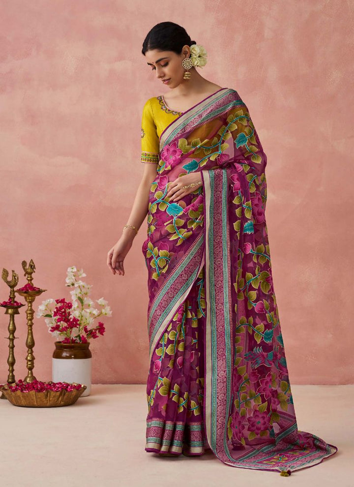 Lassya Fashion Bougainvillea Pink Stunning Brasso Organza Festive Saree