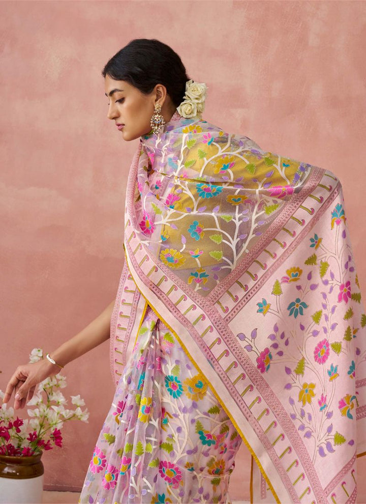 Lassya Fashion Pale Pink Stunning Brasso Organza Festive Saree