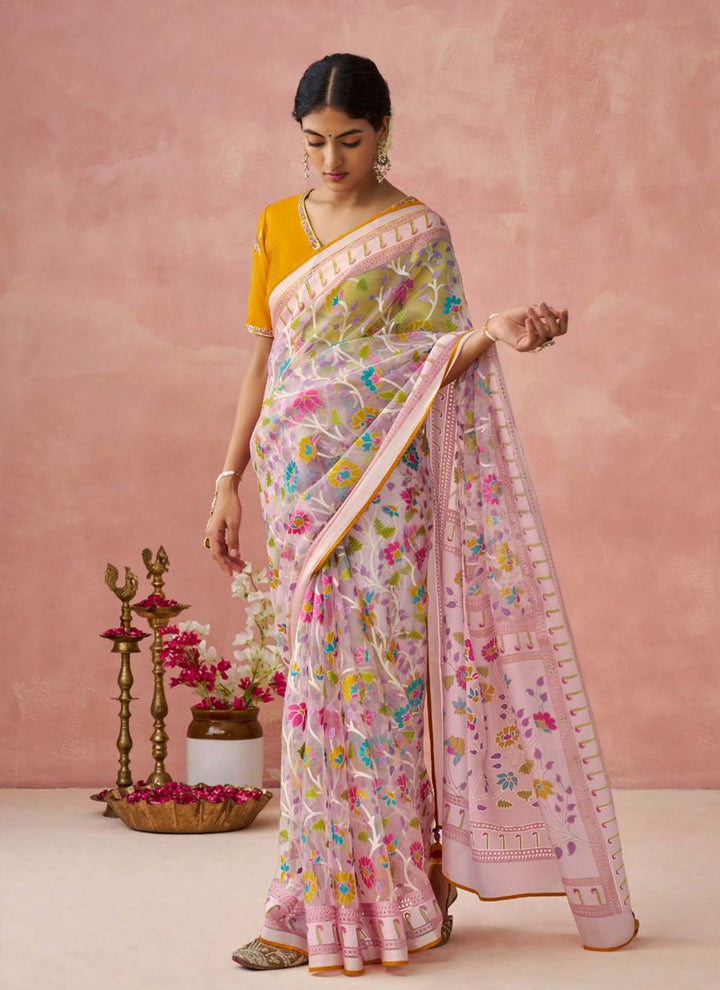 Lassya Fashion Pale Pink Stunning Brasso Organza Festive Saree